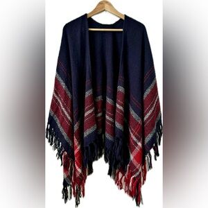 Plaid Fringe Scarf Poncho